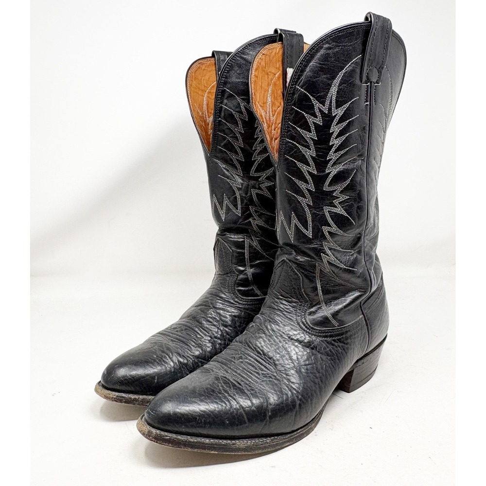 Nocona Boots Mens 9.5 EE Black Leather Western Cowboy Boots Made in USA